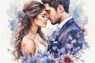 create romantic watercolor portrait for couples