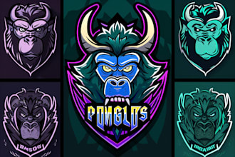 animal esports mascot logo, gorilla, king, panda, pegasus
