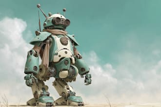 create a unique and detailed robot character illustration