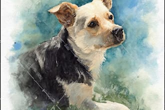 paint dog, cats, whatever pet portrait with watercolor
