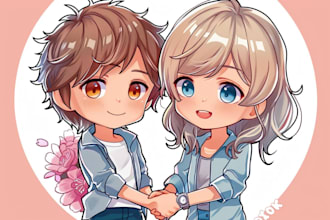 draw cute couple chibi illustration