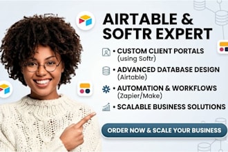 build airtable database, softr web app, and client portal