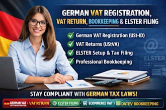 do german vat registration, vat return, bookkeeping and elster filing for tax