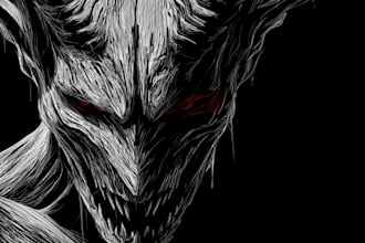 draw dotwork detailed dark art, monster, horror illustration