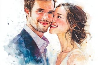 paint a beautiful watercolor couple portrait