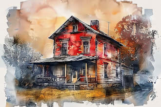 create house and building photo into watercolor art
