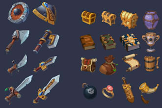 design 2d game icon hand drawn game asset, hand paint item skill, props, object