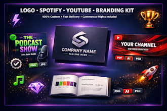 design logo, spotify podcast cover, youtube banner and branding kit