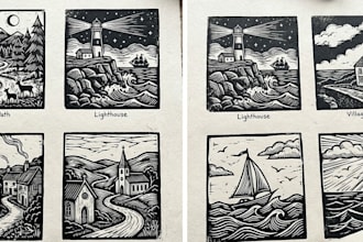 create stunning linocut or woodcut style illustrations