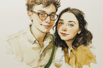 draw a watercolor couple portrait
