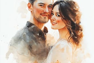 paint a beautiful watercolor couple portrait