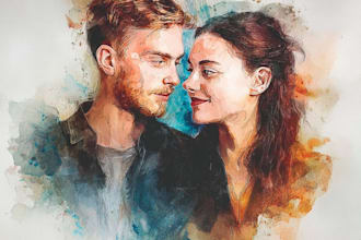 draw a watercolor couple portrait