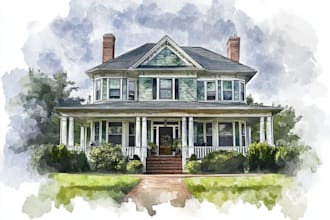 do handmade watercolor painting of house