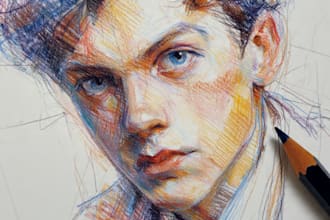 sketch your face with color pencil style, high file quality