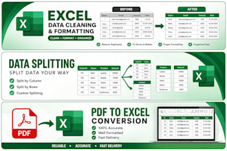 clean, format, dashboard, pdf to excel, split excel data