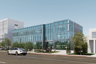 build modern commercial complex, office building design, cgi exterior rendering