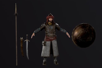 fix 3d realistic warrior model,ue5 optimized character,humanoid body rig,weapon