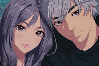 draw cute couple chibi illustration for you