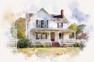 create house and building photo into watercolor art