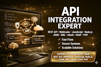 fix or develop rest api, webhook, javascript, nodejs, json,XML, oauth, soap, php
