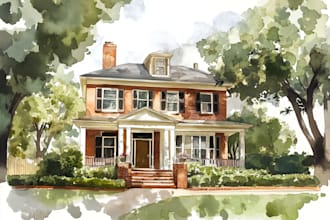 make handmade watercolor painting of house