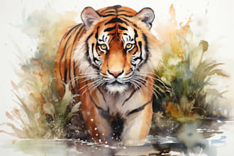 draw watercolor animal illustration art for you