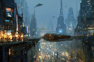 design a futuristic cyberpunk skyline with neon lights