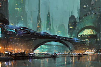 create a cyberpunk city illustration in vibrant colors