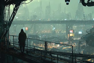 make a detailed cyberpunk urban environment concept art