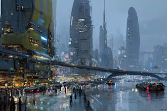 produce high quality cyberpunk city art for posters