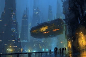 illustrate futuristic neon cyberpunk city scenes