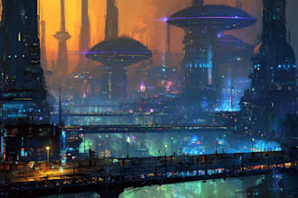 design a neon lit futuristic cityscape in cyberpunk