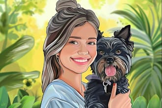 draw your portrait caricature cartoon with your pet
