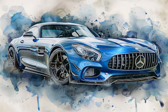 do custom digital car, vehicle watercolor portrait drawings
