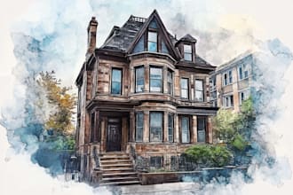 make handmade watercolor painting of house