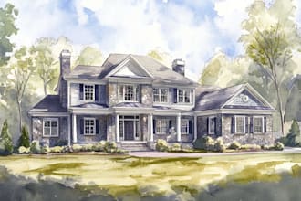 do handmade watercolor painting of house