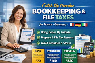 catch up overdue bookkeeping, file taxes for companies in france, germany, italy