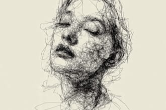 do scribble art, abstract line portrait