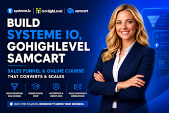 build systeme io, gohighlevel samcart sales funnel and online course for coaches