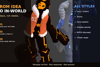 create a custom vrchat avatar, vtuber model, furry or anime 3d character