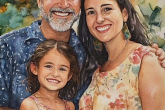 draw a watercolor family portrait