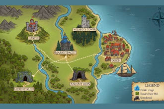 create map illustration, vector map, site plan, illustrated map, dnd map