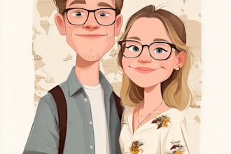 draw a cute cartoon caricature for couples and gifts