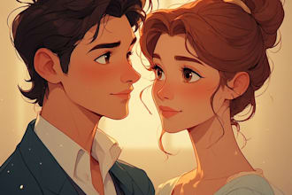 paint a romantic couple portrait in watercolor style
