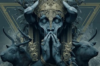 create dark fantasy art illustration for albums cover, merch, tattoo