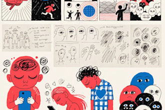 comics book pages, storyboards, illustrations