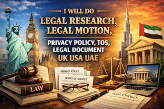 do legal research, legal motion, privacy policy, tos, legal document UK USA uae