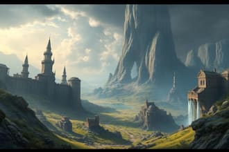 draw environment concept art, fantasy worlds