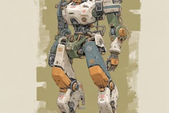 draw amazing character mecha robot illustration