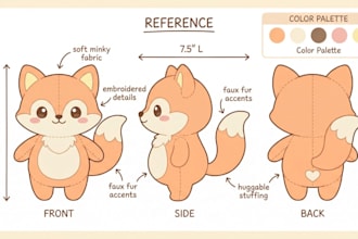 create plushie reference sheet custom stuffed toys animal tech pack ych concept